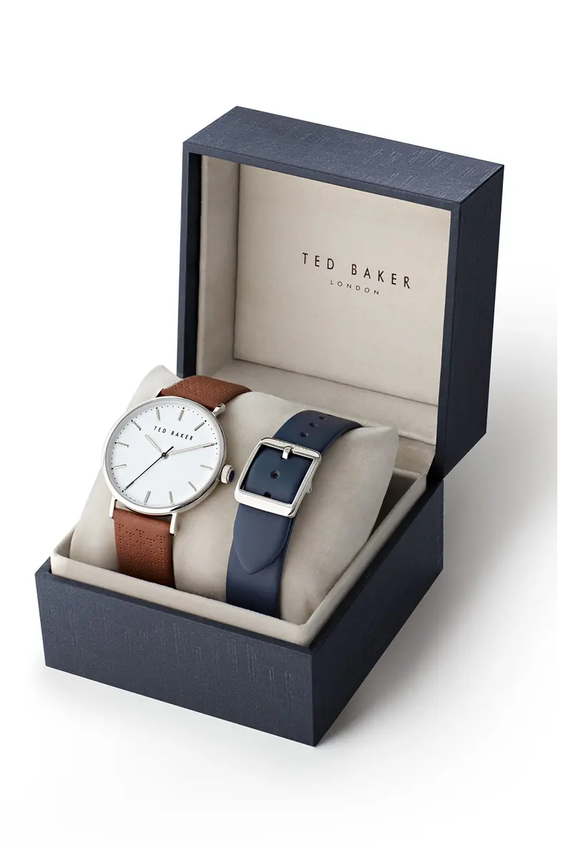 Ted Baker London Men s Mimosa 3 Hand Leather Strap Box Set 41mm