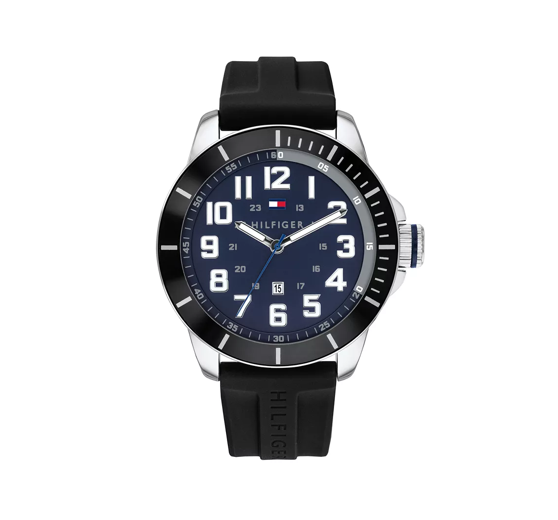 Tommy Hilfiger Men's Black Silicone Strap Watch 44mm