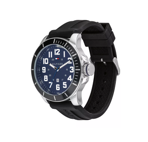 Tommy Hilfiger Men's Black Silicone Strap Watch 44mm