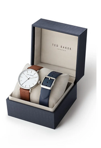 Ted Baker London Men's Mimosa 3-Hand Leather Strap Box Set, 41mm