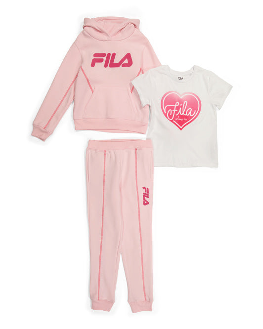 Fila Little Girls 3pc Fleece Jogger Set FashOnFire